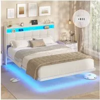 MSMASK Polsterbett Bettrahmen mit LED-Beleuchtung und Ladestation (1-tlg., Ohne Matratze), Jugendbett Bettgestll 140x190cm