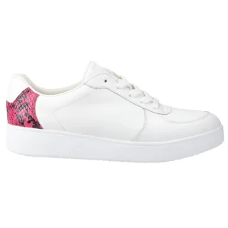 FitFlop - Damen Sneaker, Schlangenmuster, Leder (Weiß/Himbeere)