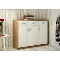 Home Collective Kommode mit 3 Schubladen und 3 Türen in matter Ausführung, Kommode 110cm (mit hochwertigen Polymergriffen, Hergestellt aus laminierten Platten, Metallrollen mit Auszugsperre), Holz Schrank Kommode mit Schubladen sonoma weß
