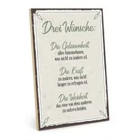 TypeStoff Holzbild Holzschild mit Spruch - DREI WÜNSCHE, Drei Wünsche