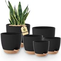 Bamworld Blumentopf 6er-Set Zimmerpflanzen-Topfregal mit Bewässerung, mit Abflussloch (6 St), Kunststoff, Schwarz