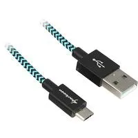 USB 2.0 Kabel, USB-A Stecker > Micro-USB Stecker schwarz/hellblau, 3 Meter, gesleevt
