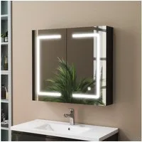 duschspa Spiegelschrank LED Badschrank mit Steckdose drei Lichtfarbe dimmbar Beschlagfrei Touch/Wandschalter, Weiß Matt/Schwarz Hochglanz, 40-100cm