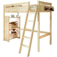 Ticaa Hochbett Hochbett Hochschläfer "Matthias" Kiefer Natur Massives Qualitätsholz, Schrägleiter beidseitig montierbar