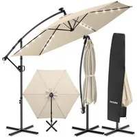 tectake Ampelschirm Sonnenschirm mit Doppeldach und LED Solar-Beleuchtung, 3 x 3 m, Balkonschirm Artemis, für Außen in Beige, 360° drehbar, wasserabweisend, neigbar, Kurbel, inkl. Schutzhülle