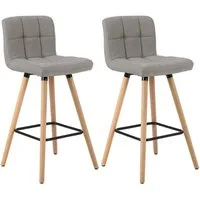 Woltu Barhocker (2 St), Barstuhl Design Stuhl Massivholz Leinen, Hellgrau