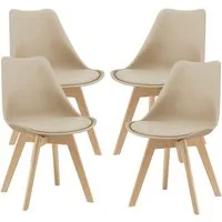 en.casa Esszimmerstuhl (Set, 4 St), »Fläten« mit Massivholzbeinen Kunstleder Beige