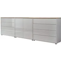 BMG Möbel Sideboard Mailand Set 4 (Kommode Anrichte Aktenschrank), mit weiß lackierten Hochglanzfronten