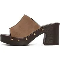 Derimod Pantoletten mit hohem Absatz aus Veloursleder Mules Echtes Leder, TPU-Sohle, Slip-On-Stil, Plateauabsatz, Nietenakzent