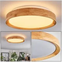 hofstein Deckenleuchte moderne Deckenlampe aus Metall/Bambus/Kunststoff in Weiß/Natur, LED wechselbar, 3000 Kelvin, Leuchte im angesagten Boho-Design (29cm), 1700 Lumen, LED 16 W