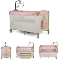Cangaroo Baby-Reisebett Indiana, zwei Ebenen, Matratze, Wickeltasche, Räder, Polyester, Reißverschluss