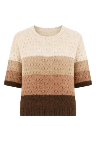 signe nature - Strickpullover mit Lochmuster beige/braun - Gr. - M
