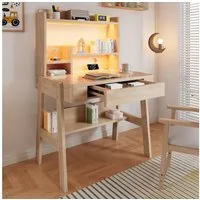 STILVORA Schreibtisch Höhenverstellbarer Kinderschreibtisch mit LED aus Massivholz (Kinderschreibtisch aus Massivholz, höhenverstellbar, LED, Stauraum, Massivholz, LED, USB, Schublade, verstellbar, stabil, natur), für Kinderzimmer, Lernen, Schreiben,