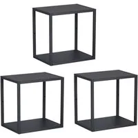 en.casa Wandregal, Set 3-tlg., »Nostened« quadratisch Stahl Schwarz
