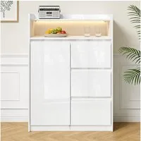 FUFU&GAGA Kommode Hochglanz Highboard mit 3 Schubladen, 110 cm hoch, mit LED-Beleuchtung