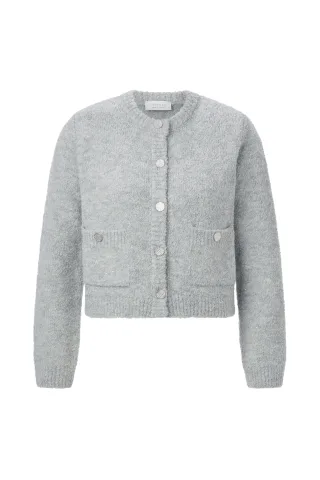 Rich & Royal - Crew-Neck Cardigan Bouclé grey melangé - Gr. - L