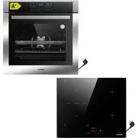 KB Elements Induktions Herd-Set Einbaubackofen 60 cm mit 4-Zonen Induktionskochfeld 60cm, mit 2-fach-Teleskopauszug, AQUA CLEAN, Backofen Full Touch mit 15 Funktionen, Schuko-Anschluss (EU-Stecker)