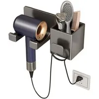 Refined Living Haartrocknerhalter Organizer für Haartrockner, Wandhalterung Haartrockner Halterung, (Haartrocknerhalter, Praktisches Wandregal für Föhn-Badezimmer Aufbewahrung, mit Großem Stauraum Aluminium, Rutschfeste Halterung,Ohne Bohren)