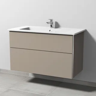 Sanipa 3way Keramik-Set Venticello Keramik-Waschtisch und Unterbau mit 2 Auszügen, Sandgrau-Matt BS32467