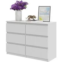 Furnica Kommode GABRIEL 6 Schubladen - Weiß Matt H70cm B100cm T33cm