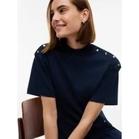 Tommy Hilfiger Strickkleid GOLD BUTTON HIGH-NK S/S DRESS Baumwolle