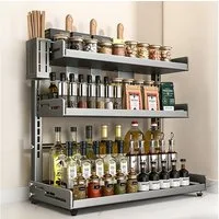 BlingBin Gewürzregal Gewürzständer, 3 Etagen Küchenregal Stehend für Arbeitsplatte, Gewürz Regal, Küchenarbeitsplatten-Organizer 1-tlg., Gewürz Organizer Großes Fassungsvermögen, Höhenverstellbar, Grau