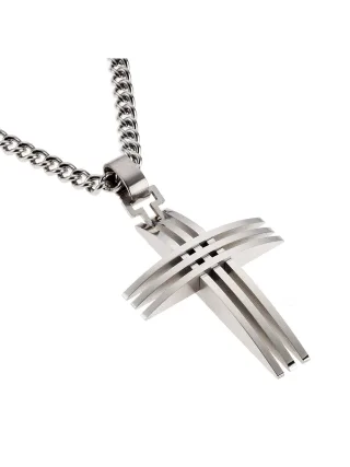 Zeeme Stainless Steel Halskette Edelstahl mit Kreuz-Anhänger 70cm lang