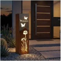 Harms Import LED Solarleuchte, LED-Leuchtmittel fest verbaut, Warmweiß, LED Solarleuchte Dekosäule Edelstahl rost silber Akku H 57,5 cm