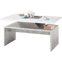 Stolkom Sp.z.o.o. Couchtisch Allegra Wohnzimmertisch weiß, Absetzung Beton, BxHxT 100x50x60 cm, Akazie Massivholz, Flächenbelastung des Tisches ca. 90 kg