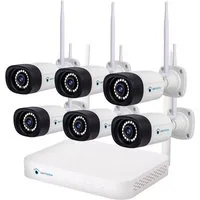 LUVISION Überwachungskamera K8508-W + PJ2151-W 6er (Außen- und Innenbereich, 6-tlg., WLAN Funk Überwachungssystem 6 x IP Überwachungskamera Set Mikrofon, Cloud, Audio, 10 Kanal NVR, Smarte farbige Nachtsicht)