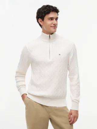 CLASSIC COTTON CABLE ZIP MOCK Ivory Petal - Gr. - XL