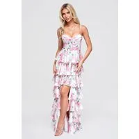 OMBRE Abendkleid Damen Abendkleid Maxi mit Rüschen Pink L (kein Set, 1-tlg)