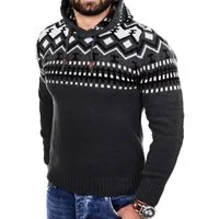 Reslad Strickpullover Reslad Herren Grobstrick Pullover Norweger Winter Kapuzenpullover (1-tlg) Strickpullover Männer Norwegermuster mit Kapuze