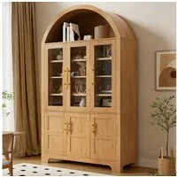 Merax Hochschrank mit 3 Glastüren, 3 geschlossenen Fächern & verstellbaren Einlegeböden (110 L x 40 B x 185 H cm, 1-St) Vitrinenschrank mit Bogen-Nische, Mehrzweckschrank, Wohnzimmerschrank