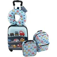 COSTWAY Kinderkoffer Set, 4 Rollen, 5 teiliges Trolley mit Handgepäck, Kissen