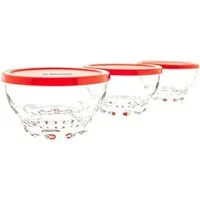 Pasabahce Schale Glasschalen mit rotem Deckel – 105 mm – 3er-Set, Glas, (3-tlg)