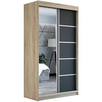 A&J MöbelLand GmbH Schiebetürenschrank GAPI mit Spiegel (TOP ANGEBOT! Geräumiger Schrank mit viel Stauraum:6 Regalen und 1 Kleiderstange – -ideal zur Aufbewahrung von Kleidung und Accessoires. TOP PRODUKT! Farbe und Größe (120 cm, 160 cm, 180 cm) zur