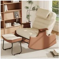 SEEZSSA Ohrensessel Schaukelstuhl Relaxsessel (Set, 1-St., 3-stufia verstellbare Rückenlehne), Wohnzimmersessel mit Armlehnen und Hocker Teddystoff,Beige