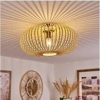 hofstein Deckenleuchte »Aidone« runde Deckenlampe aus Holz/Metall in Natur/Schwarz, ohne Leuchtmittel, Gitter-Optik mit Lichteffekten, E27