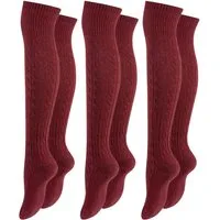 Paolo Renzo Overknees mit Zopfmuster aus hochwertiger Baumwolle (3-Paar, breiter Pique-Komfortbund) Atmungsaktive Damen Overknee Strümpfe - Uni - Einheitsgröße