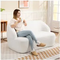 HOMCOM 2-Sitzer mit Armlehne, Modernes Doppelsofa 1 Teile, für Wohnzimmer, Keine Montage erforderlich Cremeweiß