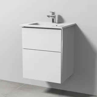 Sanipa 3way Keramik-Set Venticello Keramik-Waschtisch und Unterbau mit 2 Auszügen, Weiß-Soft BR32043
