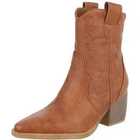Ital-Design Elegante Westernboots für Damen mit Stickerei und Komfort Westernstiefelette (89937962) Blockabsatz Stiefeletten in Camel
