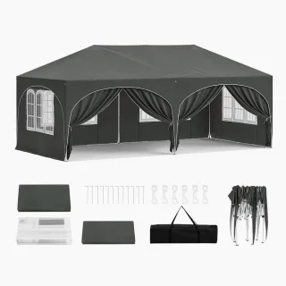 Woltu Pavillon,, Grau, Metall, 300x250x600 cm, Sonnen- & Sichtschutz, Pavillons & Pergolas, Pavillons