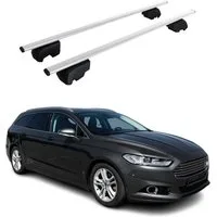 OMAC Dachträger Gepäckträger für Ford Mondeo mk5 Turnier 2014-22 ABE Metall Silber (2-St), Wasserbeständig,Abnehmbar,Multifunktional,Leichtgewichtig