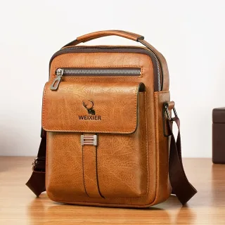 WEIXIER PU Leather Men's Messenger Bag Trend Retro Business Men's Shoulder Bag Waterproof Carry-on Bag Crossbody Bag Men