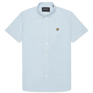 Kurzärmliges blaues Gringham-Hemd von Lyle & Scott