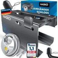 MASKO Anhängerschloss (Inkl. Rundbügelschloss & Schlüssel & Schutzkappe), Anhänger Schloss Diebstahlschutz Wohnwagen Kastenschloss