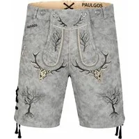 PAULGOS Trachtenhose Herren Lederhose Kurz mit Trägern 100% Echtleder - HK6 ANTIK