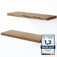 LAMO Manufaktur Wandregal LAMO Manufaktur 2 Stück Wandregal aus Holz 2x 42cm, Schweberegal Massiv 100% Echtholz, Wandregale SET 4 Gerade Farbe: Nussbaum